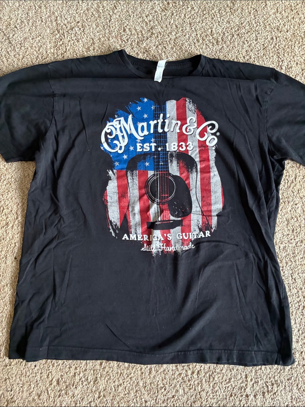 Martin & Co. Black Graphic T-Shirt with American Flag Guitar